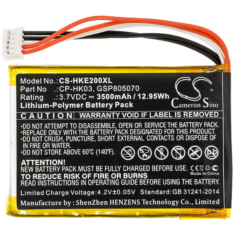 3.7V, Li-Polymer, 3500mAh, Speaker battery fits Harman/kardon, Esquire 2, 12.95Wh Speaker Cameron Sino Technology Limited