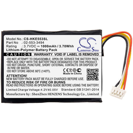 3.7V, Li-Polymer, 1000mAh, Speaker battery fits Harman/kardon, Hkneobrnbsg, Neo, 3.70Wh Speaker Cameron Sino Technology Limited