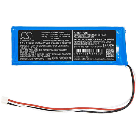11.1V, Li-Polymer, 2500mAh, Speaker battery fits Harman/kardon, Jn14bkh00468, Onyx, 27.75Wh Speaker Cameron Sino Technology Limited