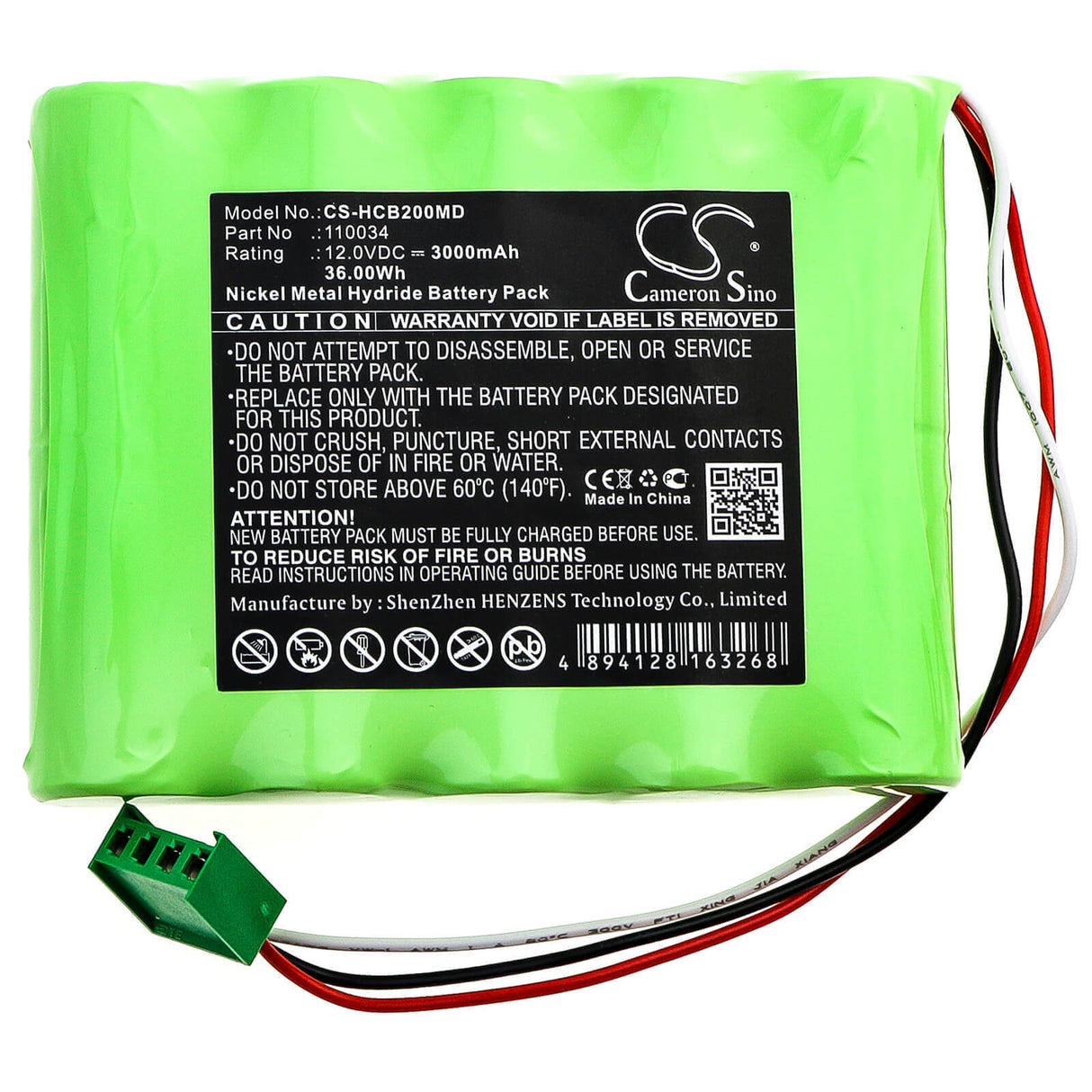 12.0V, Ni-MH, 3000mAh, Medical battery fits Hellige, 110034, Scb2 Scope, 36.00Wh Medical Cameron Sino Technology Limited (Medical)