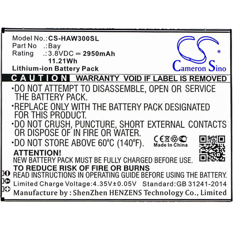 3.8V, Li-ion, 2950mAh, SmartPhone battery fits Highscreen, Bay, Bay, 11.21Wh Mobile, SmartPhone Cameron Sino Technology Limited (Suspended)