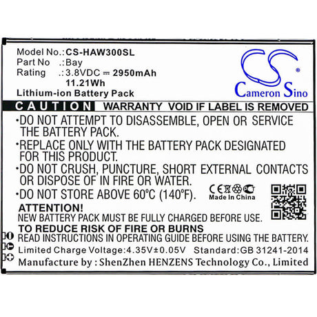 3.8V, Li-ion, 2950mAh, SmartPhone battery fits Highscreen, Bay, Bay, 11.21Wh Mobile, SmartPhone Cameron Sino Technology Limited (Suspended)