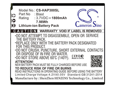 3.7V, Li-ion, 1800mAh, SmartPhone battery fits Highscreen, Blast, Blast, 6.66Wh Mobile, SmartPhone Cameron Sino Technology Limited (Smartphone)