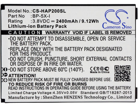 3.8V, Li-ion, 2400mAh, SmartPhone battery fits Innos, Highscreen, Bp-5x-i, Boost2, Boost2 Se, 9.12Wh Mobile, SmartPhone Cameron Sino Technology Limited (Smartphone)