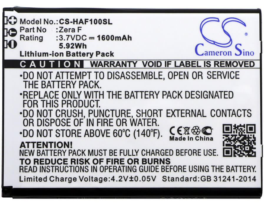 3.7V, Li-ion, 1600mAh, SmartPhone battery fits Highscreen, Zera F, Zera F, 5.92Wh Mobile, SmartPhone Cameron Sino Technology Limited (Smartphone)