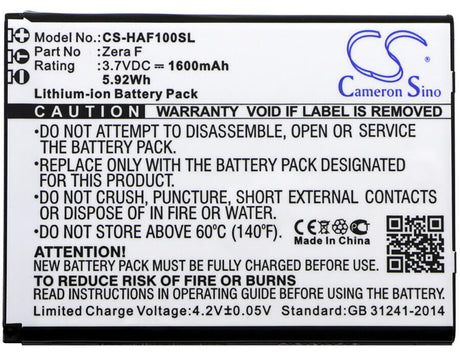 3.7V, Li-ion, 1600mAh, SmartPhone battery fits Highscreen, Zera F, Zera F, 5.92Wh Mobile, SmartPhone Cameron Sino Technology Limited (Smartphone)