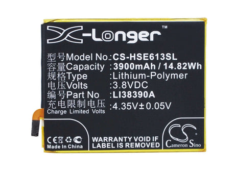 3.8V, Li-Polymer, 3900mAh, SmartPhone battery fits Hisense, Li38390a, E613m, 14.82Wh Mobile, SmartPhone Cameron Sino Technology Limited (Suspended)