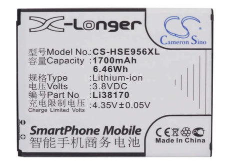 3.8V, Li-ion, 1700mAh, SmartPhone battery fits Hisense, Li38170, E956q, E958q, 6.46Wh Mobile, SmartPhone Cameron Sino Technology Limited (Smartphone)