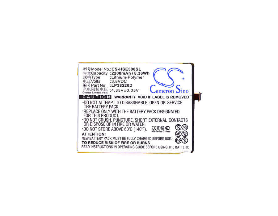3.8V, Li-Polymer, 2200mAh, SmartPhone battery fits Hisense, Lp38220d, Hs-e50t, Hs-e50t Dual Sim Td-lte, 8.36Wh Mobile, SmartPhone Cameron Sino Technology Limited (Suspended)