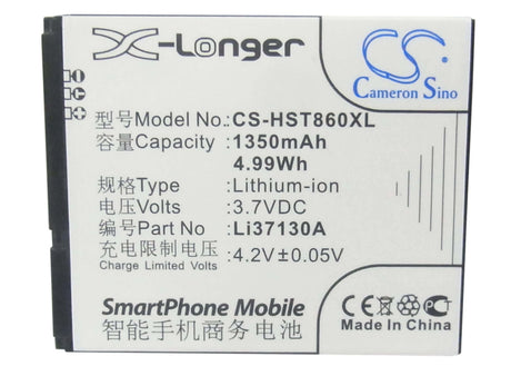 3.7V, Li-ion, 1350mAh, SmartPhone battery fits Hisense, Li37130a, Hs-e86, T89, 5Wh Mobile, SmartPhone Cameron Sino Technology Limited (Suspended)