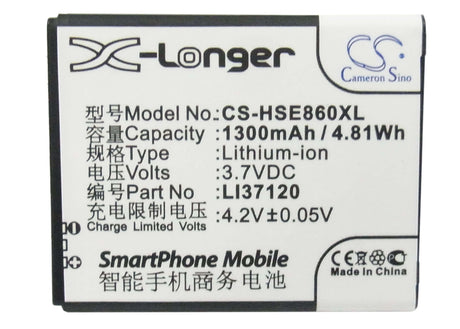 3.7V, Li-ion, 1300mAh, SmartPhone battery fits Hisense, Li37120, E830, E860, 4.81Wh Mobile, SmartPhone Cameron Sino Technology Limited (Suspended)