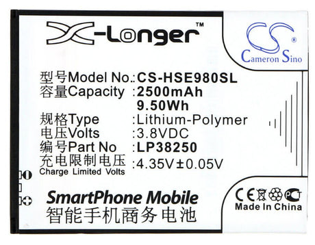 3.8V, Li-Polymer, 2500mAh, SmartPhone battery fits Hisense, Lp38250, Eg980, Mira Ii, 9.5Wh Mobile, SmartPhone Cameron Sino Technology Limited (Smartphone)