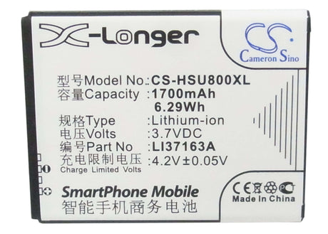 3.7V, Li-ion, 1700mAh, SmartPhone battery fits Hisense, Li37163a, E910, E920, 6.29Wh Mobile, SmartPhone Cameron Sino Technology Limited (Smartphone)