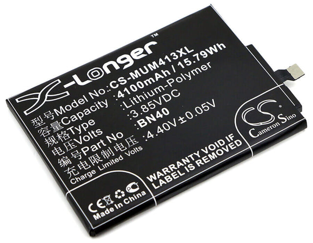3.85V, Li-Polymer, 4100mAh, SmartPhone battery fits Xiaomi, Hongmi, Bn40, 4 Premium Edition, 4x Premium Edition, 15.79Wh Mobile, SmartPhone Cameron Sino Technology Limited (Smartphone)