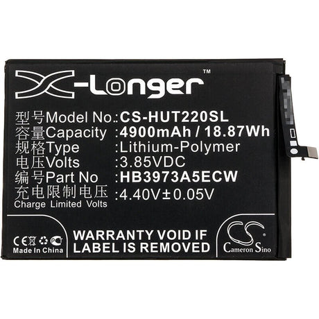 3.85V, Li-Polymer, 4900mAh, SmartPhone battery fits Honor, Huawei, Hb3973a5ecw, Kkg-an70, Note 10, 18.87Wh Mobile, SmartPhone Cameron Sino Technology Limited (Smartphone)