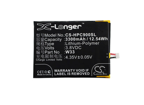 3.8V, Li-Polymer, 3300mAh, SmartPhone battery fits Honphone, W33, C900, W33, 12.54Wh Mobile, SmartPhone Cameron Sino Technology Limited (Suspended)