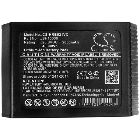 20.0V, Li-ion, 2000mAh, Vacuum battery fits Hoover, Vax, B07q3shzl3, B07q6zhx5r, B07q9mdwqh, 40.00Wh Vacuum Cameron Sino Technology Limited
