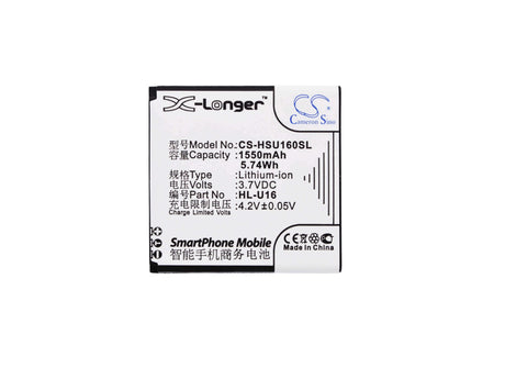 3.7V, Li-ion, 1550mAh, SmartPhone battery fits Hosin, Hl-u16, U16, 5.74Wh Mobile, SmartPhone Cameron Sino Technology Limited (Suspended)