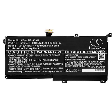 Battery For Hp, Elitebook 1050 G1, 15.4v, 4000mah - 61.60wh Notebook, Laptop Cameron Sino Technology Limited   