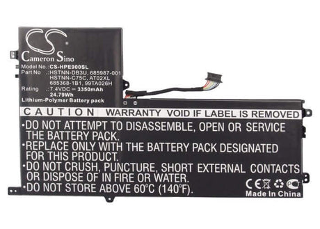 7.4V, Li-Polymer, 3350mAh, Tablet battery fits Hp, 685368-1b1, At02025xl, D3h85ut, 24.79Wh Tablet Cameron Sino Technology Limited