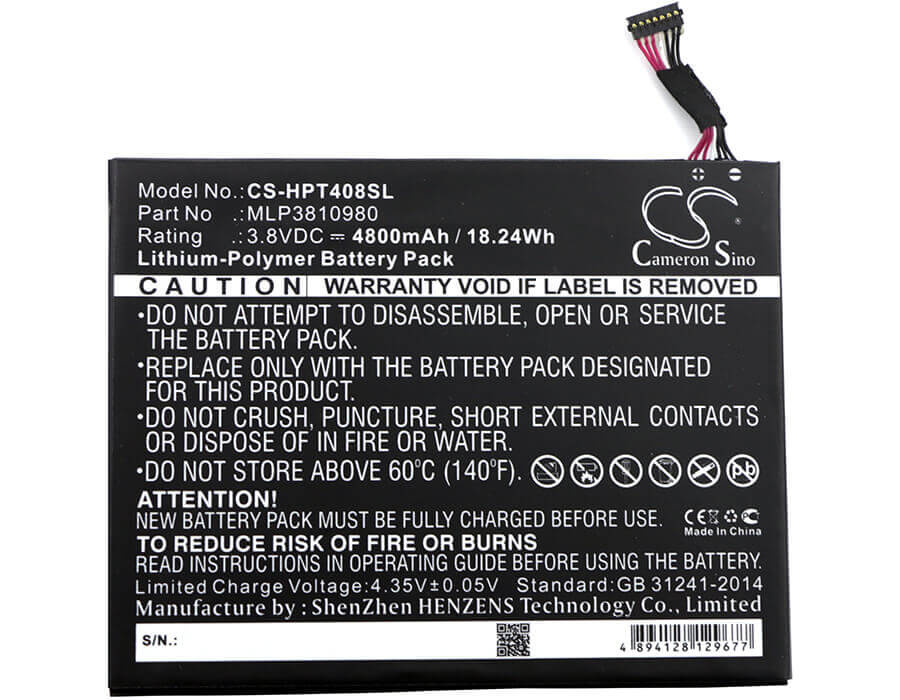 3.8V, Li-Polymer, 4800mAh, Tablet battery fits Hp, 805089-001, I508o, L4a35ut, 18.24Wh Tablet Cameron Sino Technology Limited