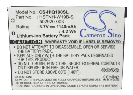 3.7V, Li-ion, 1140mAh, SmartPhone battery fits Hp, 490165-001, Hstnh-c19c, Ipaq Data Messenger, 4.22Wh Mobile, SmartPhone Cameron Sino Technology Limited (Suspended)