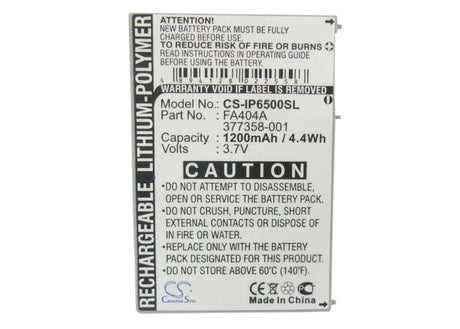 3.7V, Li-Polymer, 1200mAh, SmartPhone battery fits Hp, 377358-001, Ipaq Hw6500, Ipaq Hw6515, 4.44Wh Mobile, SmartPhone Cameron Sino Technology Limited (Suspended)