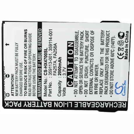 3.7V, Li-ion, 2000mAh, PDA battery fits Hp, 290483-b21, Ipaq Hx4700, Ipaq Hx4705, 7.4Wh PDA, Pocket PC Cameron Sino Technology Limited