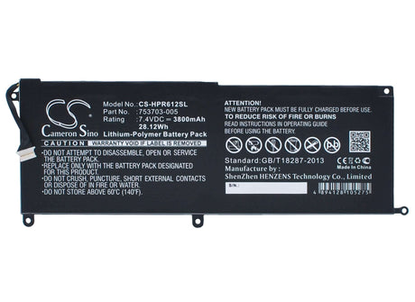 7.4V, Li-Polymer, 3800mAh, Tablet battery fits Hp, 753329-1c1, Pro Tablet X2 612 G1, Pro Tablet X2 612 G1(f1p90ea), 28.12Wh Tablet Cameron Sino Technology Limited