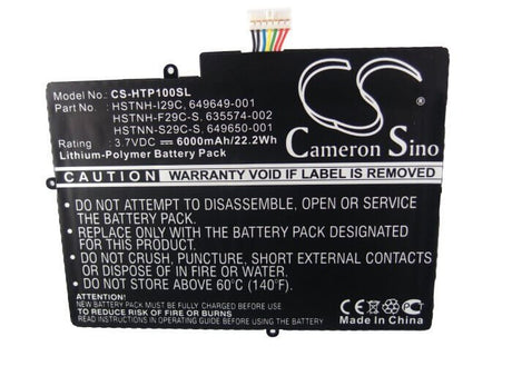 3.7V, Li-Polymer, 6000mAH, Tablet battery fits Hp, 635574-001, Touchpad 10, 22.20Wh Tablet Cameron Sino Technology Limited