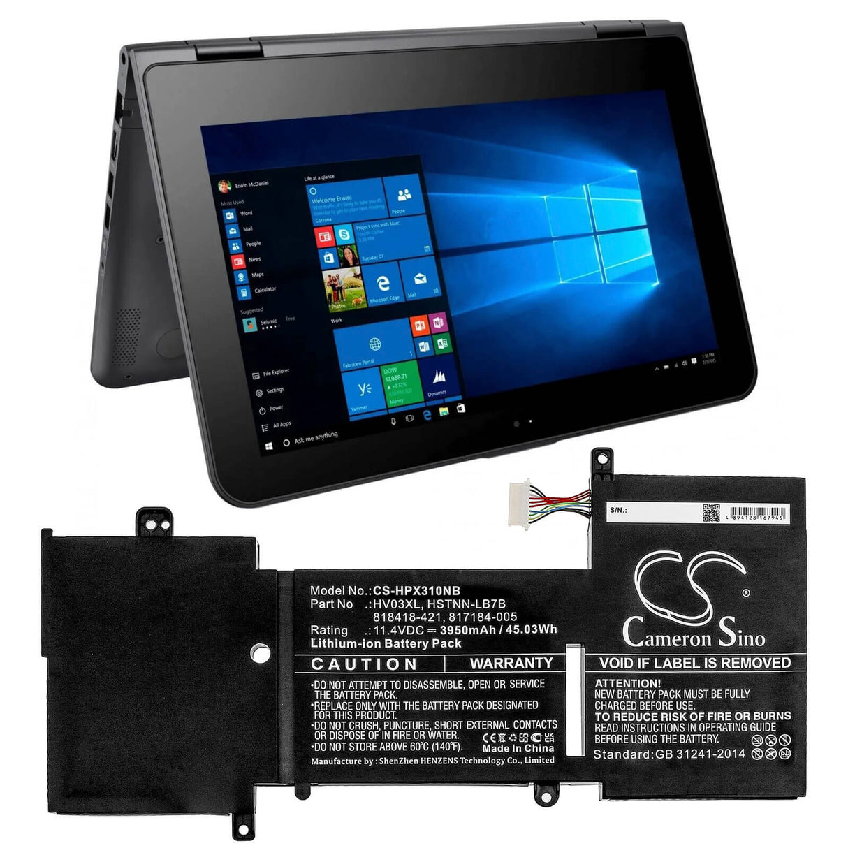 Battery For Hp, X360 310 G2 11.4v, 3950mah - 45.03wh Notebook, Laptop Cameron Sino Technology Limited   