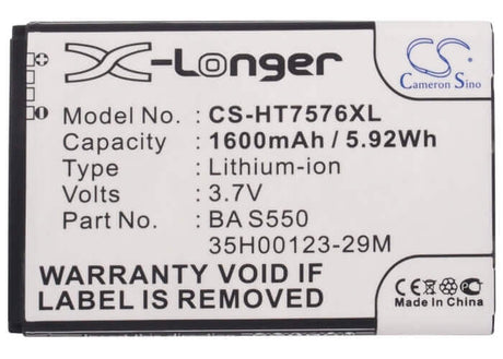 3.7V, Li-ion, 1600mAh, SmartPhone battery fits Htc, 35h00123-29m, 7 Pro, T7576, 5.92Wh Mobile, SmartPhone Cameron Sino Technology Limited (Smartphone)