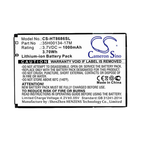 3.7V, Li-ion, 1000mAh, SmartPhone battery fits Verizon, Vodafone, Htc, 35h00134-17m, 7 Trophy, M1, 3.7Wh Mobile, SmartPhone Cameron Sino Technology Limited (Smartphone)