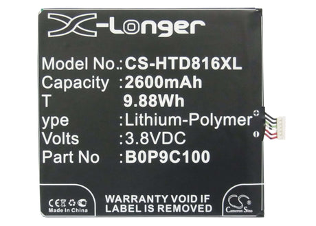 3.8V, Li-Polymer, 2600mAh, SmartPhone battery fits Htc, 35h00220-00m, 0p9c300, A5, 9.88Wh Mobile, SmartPhone Cameron Sino Technology Limited (Smartphone)