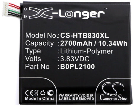 3.83V, Li-Polymer, 2700mAh, SmartPhone battery fits Htc, 35h00241-00m, B3, B830x, 10.34Wh Mobile, SmartPhone Cameron Sino Technology Limited (Suspended)