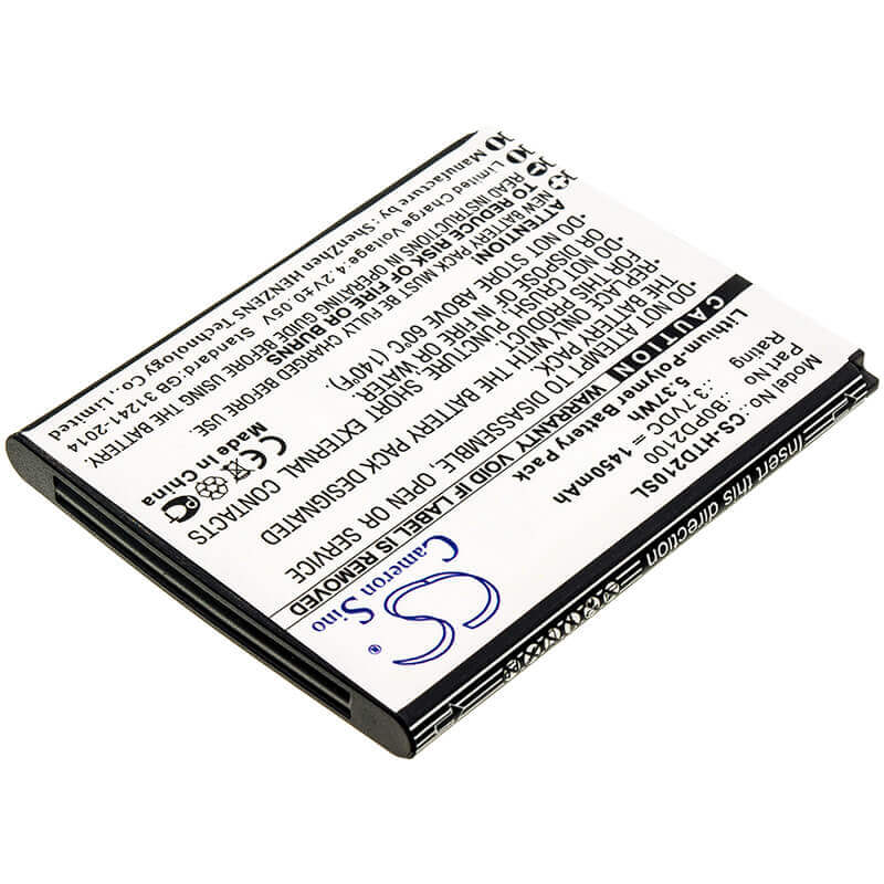 3.7V, Li-Polymer, 1450mAh, SmartPhone battery fits Htc, B0pd2100, D210h, Desire 210, 5.37Wh Mobile, SmartPhone Cameron Sino Technology Limited (Smartphone)