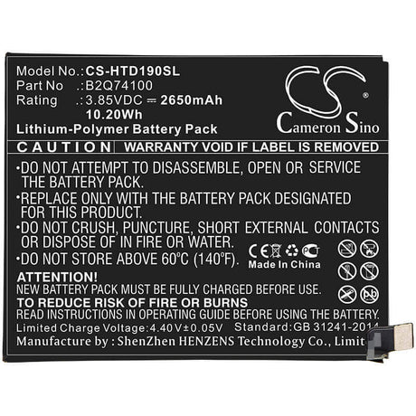 3.85V, Li-Polymer, 2650mAh, SmartPhone battery fits Htc, B2q74100, Desire 19s, 10.2Wh Mobile, SmartPhone Cameron Sino Technology Limited (Smartphone)