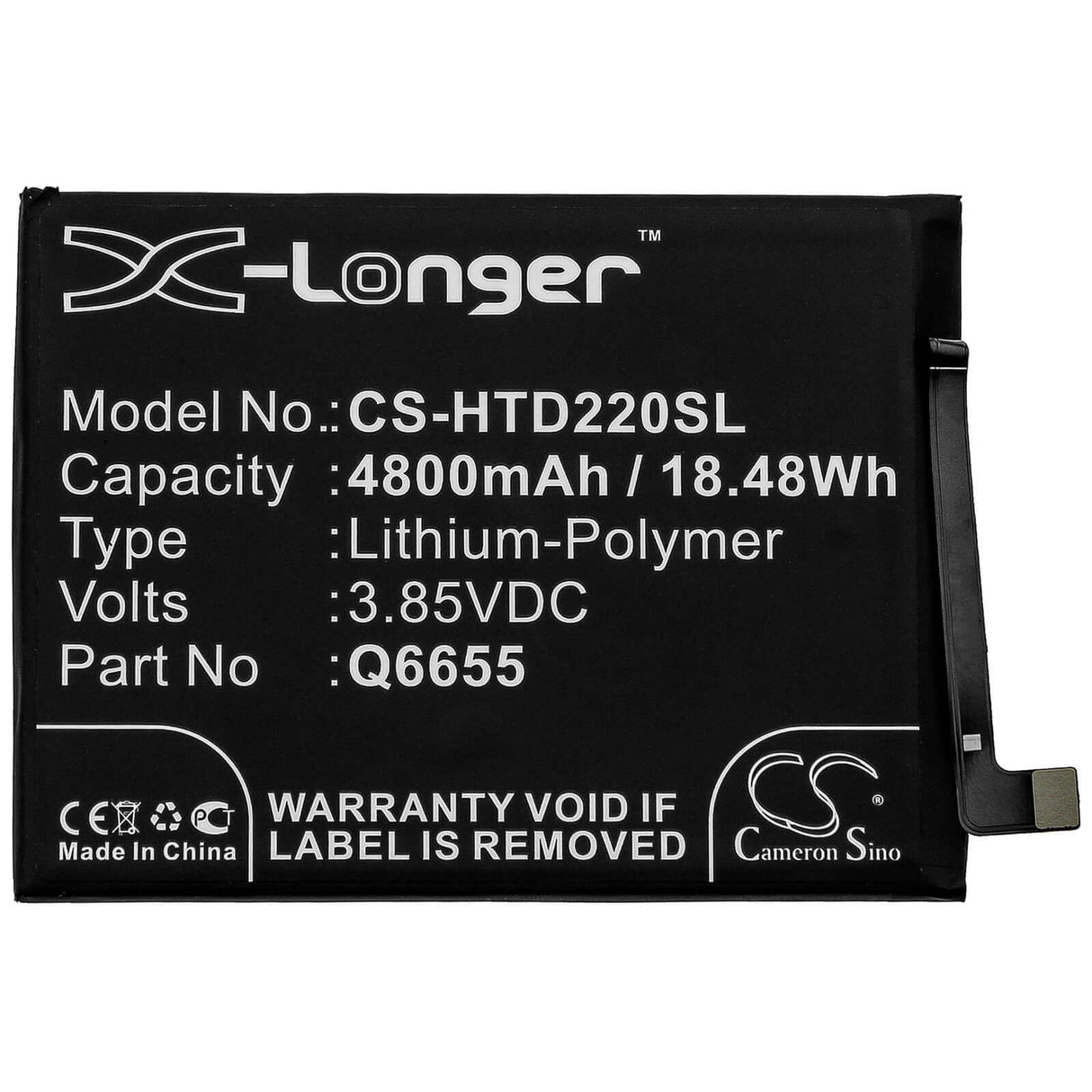 3.85V, Li-Polymer, 4800mAh, SmartPhone battery fits Htc, Q6655, Desire 20 Pro, 18.48Wh Mobile, SmartPhone Cameron Sino Technology Limited (Smartphone)
