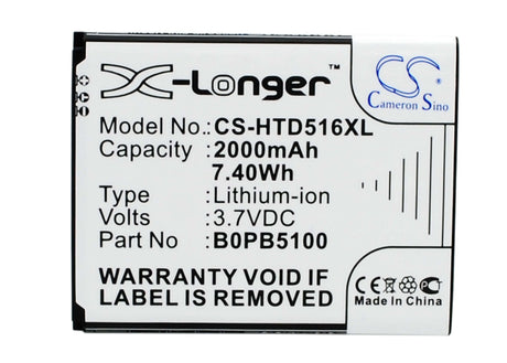 3.7V, Li-ion, 2000mAh, SmartPhone battery fits Htc, 5360570, D316, D316d, 7.4Wh Mobile, SmartPhone Cameron Sino Technology Limited (Suspended)
