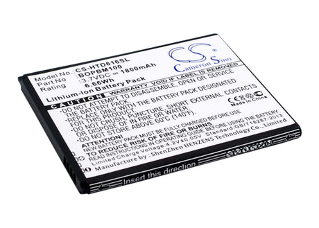 3.7V, Li-ion, 1800mAh, SmartPhone battery fits Htc, 701701000951, D616d, D616h, 6.66Wh Mobile, SmartPhone Cameron Sino Technology Limited (Smartphone)