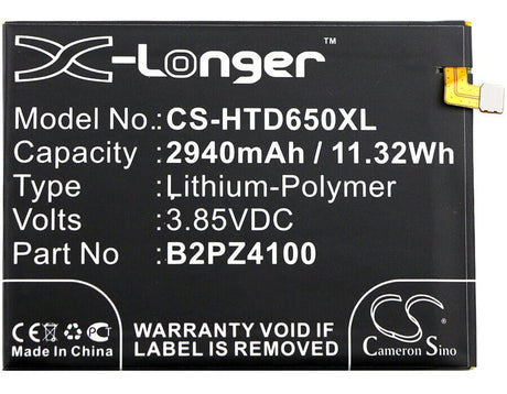 3.85V, Li-Polymer, 2940mAh, SmartPhone battery fits Htc, 35h00267-01m, 99hall015-00, Desire 650 4g, 11.32Wh Mobile, SmartPhone Cameron Sino Technology Limited (Smartphone)