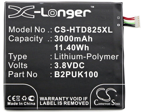 3.8V, Li-Polymer, 3000mAh, SmartPhone battery fits Htc, 35h00258-00m, 2puk00, D825h, 11.4Wh Mobile, SmartPhone Cameron Sino Technology Limited (Smartphone)