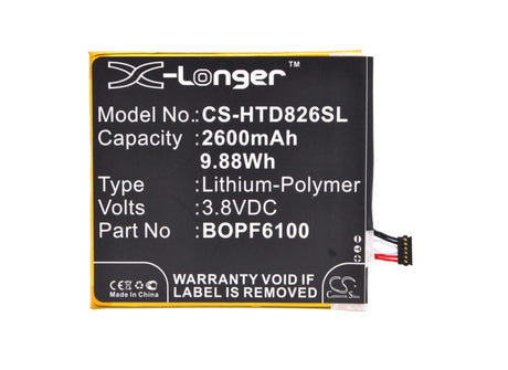 3.8V, Li-Polymer, 2600mAh, SmartPhone battery fits Htc, 35h00232-00m, A51, D820, 9.88Wh Mobile, SmartPhone Cameron Sino Technology Limited (Smartphone)