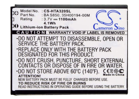 3.7V, Li-ion, 1100mAh, SmartPhone battery fits Htc, 35h00194-00m, A320e, D210h, 4.07Wh Mobile, SmartPhone Cameron Sino Technology Limited (Smartphone)