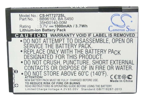 3.7V, Li-ion, 1000mAh, SmartPhone battery fits T-mobile, Htc, 35h00140-00m, 7 Mozart, A315c, 3.7Wh Mobile, SmartPhone Cameron Sino Technology Limited (Smartphone)