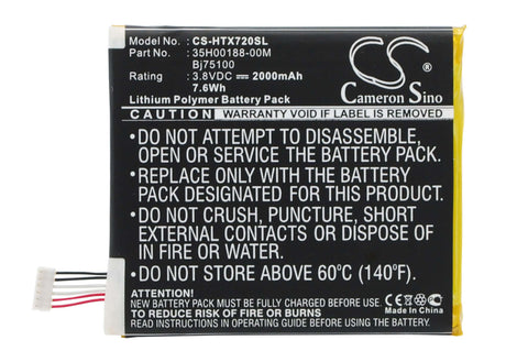 3.8V, Li-Polymer, 2000mAh, SmartPhone battery fits At&t, Sprint, Htc, 35h00188-00m, One X Plus, S728e, 7.6Wh Mobile, SmartPhone Cameron Sino Technology Limited (Smartphone)