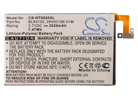 3.8V, Li-Polymer, 2020mAh, SmartPhone battery fits Htc, 35h00196-01m, Adr6435, Butterfly, 7.68Wh Mobile, SmartPhone Cameron Sino Technology Limited (Smartphone)