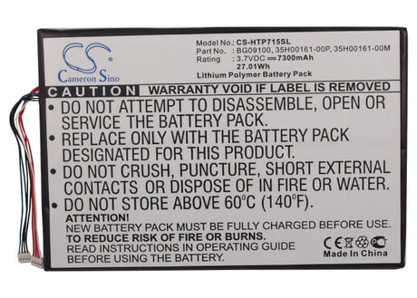 3.7V, Li-Polymer, 6800mAh, Tablet battery fits Htc, 35h00161-00m, Jetstream, Jetstream 10.1, 25.16Wh Tablet Cameron Sino Technology Limited