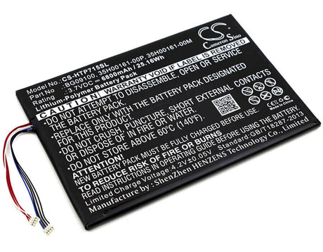 3.7V, Li-Polymer, 6800mAh, Tablet battery fits Htc, 35h00161-00m, Jetstream, Jetstream 10.1, 25.16Wh Tablet Cameron Sino Technology Limited