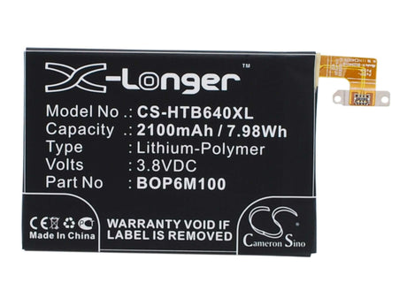 3.8V, Li-Polymer, 2100mAh, SmartPhone battery fits Htc, 35h00216-00m, 0p6b640, 0p8b200, 7.98Wh Mobile, SmartPhone Cameron Sino Technology Limited (Smartphone)